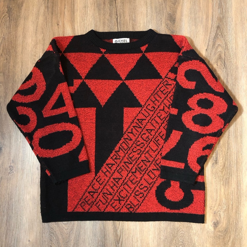 Vintage Abstract Geometric/Happiness Knit Sweater